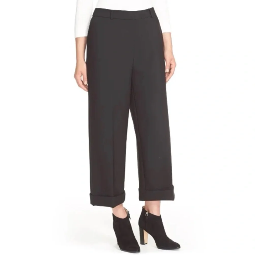 Kate Spade Black Cuffed Wide Leg High Rise pants NWT